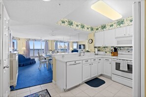 Fridge, microwave, oven, stovetop - North Shore Villas 505 - Ocean Front 3 Bed/3 Bath Condo - Accommodates 8 - Pool, Lazy River & Hot Tub (North Myrtle Beach)