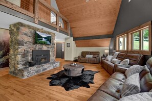 TV, fireplace, foosball - Secluded Luxury A-frame, Stone Wood Burning Fireplace, Hot Tub, Foosball & Views (Logan)