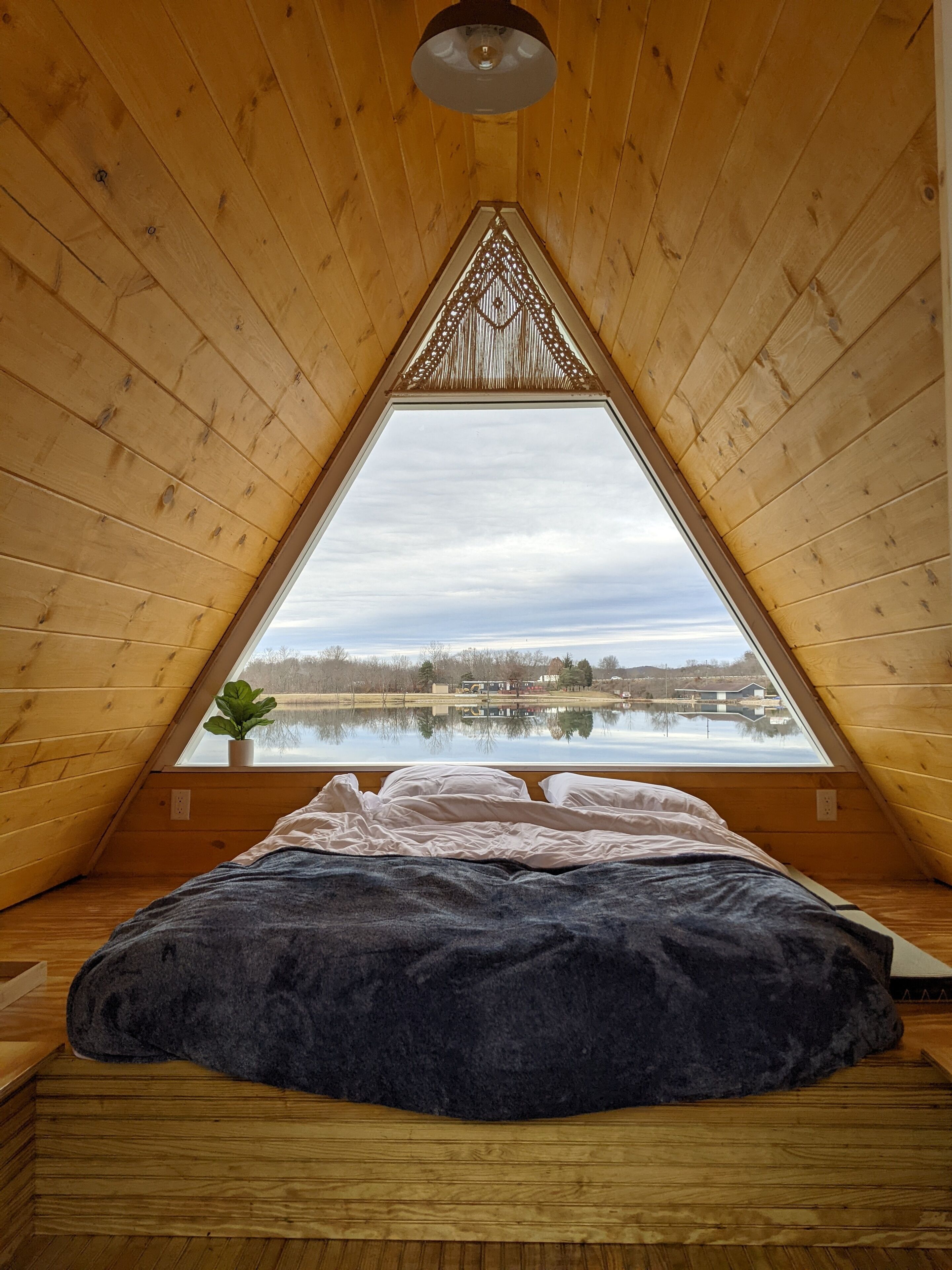 This A-Frame cabin has one queen-size Japanese futon, which fits two adults.
