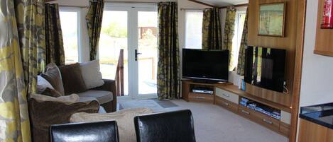 Smart TV, fireplace, DVD player, books