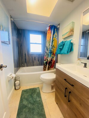 Ensemble douche/baignoire, sèche-cheveux, serviettes fournies, shampoing