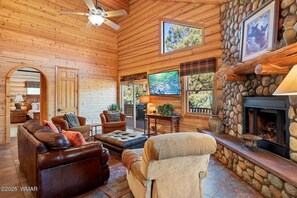 TV, fireplace