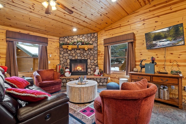 TV, fireplace