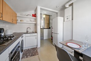 Fridge, microwave, oven, electric kettle