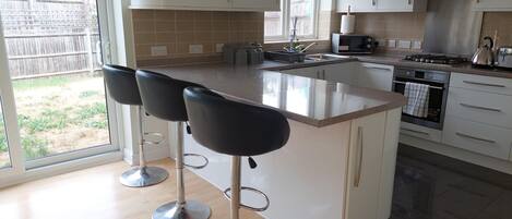 Fridge, microwave, oven, electric kettle