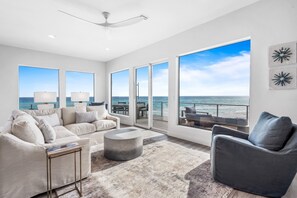 Smart TV, fireplace, music library, video library - OCEAN HAVEN: Just Listed, Remodeled in Modern Style, 180° Water View, Sauna, Beach Service for 8! (Santa Rosa Beach)