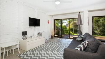 Smart-TV, DVD-Player, Bücher, Stereoanlage