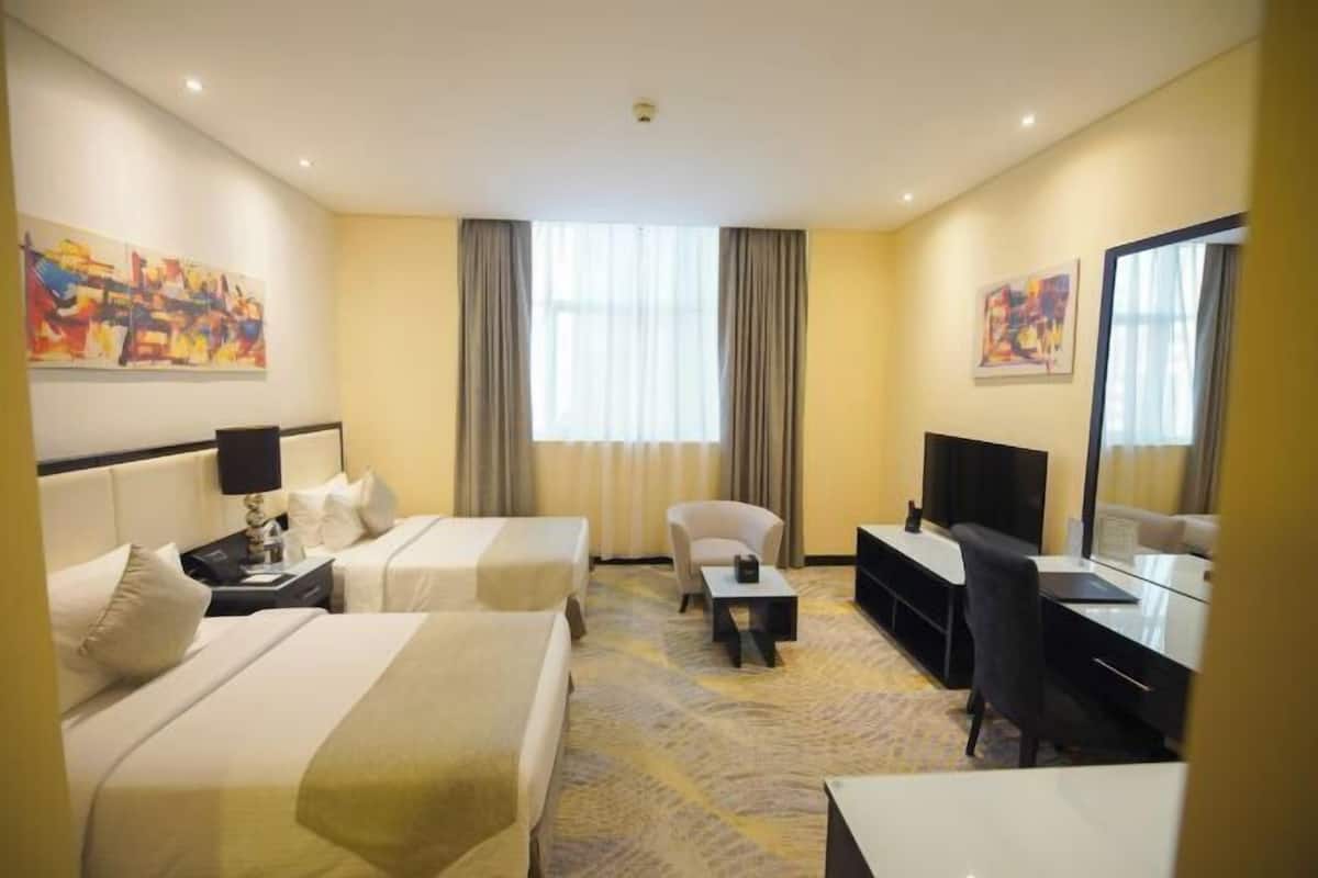 In-room safe, desk, laptop workspace, blackout curtains