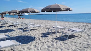 Private beach nearby, white sand, sun-loungers, beach umbrellas