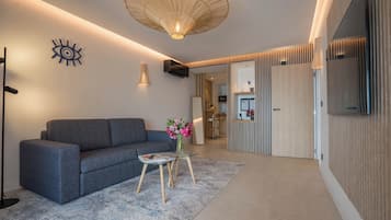 Luksus-villa - 2 soveværelser - strandudsigt - ved stranden | Opholdsområde | Smart-tv