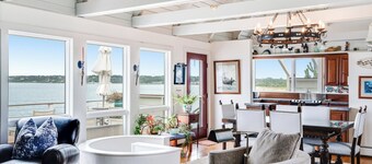 Waterfront beach house with breathtaking views, multiple outdoor areas, gas...