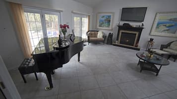 TV connectée, cheminée, jeux vidéo, lecteur de DVD