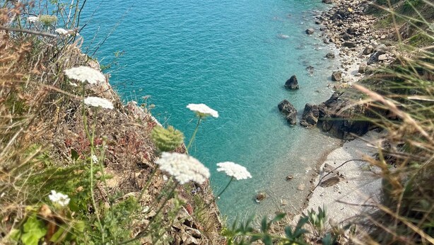 A coastal landscape with clear turquoise waters, rocky shores, and green hills. - Near Paimpol, duplex Beach Bréhec 200m (Plouézec)