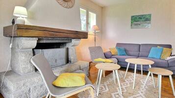 Télévision, cheminée, espaces bureaux