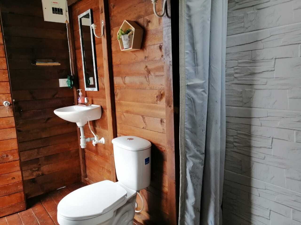 Shower, towels, soap, toilet paper