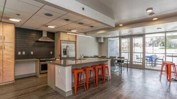 Fridge, microwave, oven, dishwasher