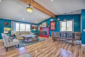 TV, fireplace - Private Dock, Waterfront Views! Sunrise Beach Home (Sunrise Beach)