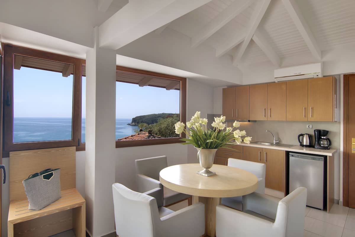 2 Bedroom Apartment with Balcony and Sea View | Private kitchenette | Mini-fridge, highchair