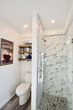 Dusche, Haartrockner, Handtücher, Seife