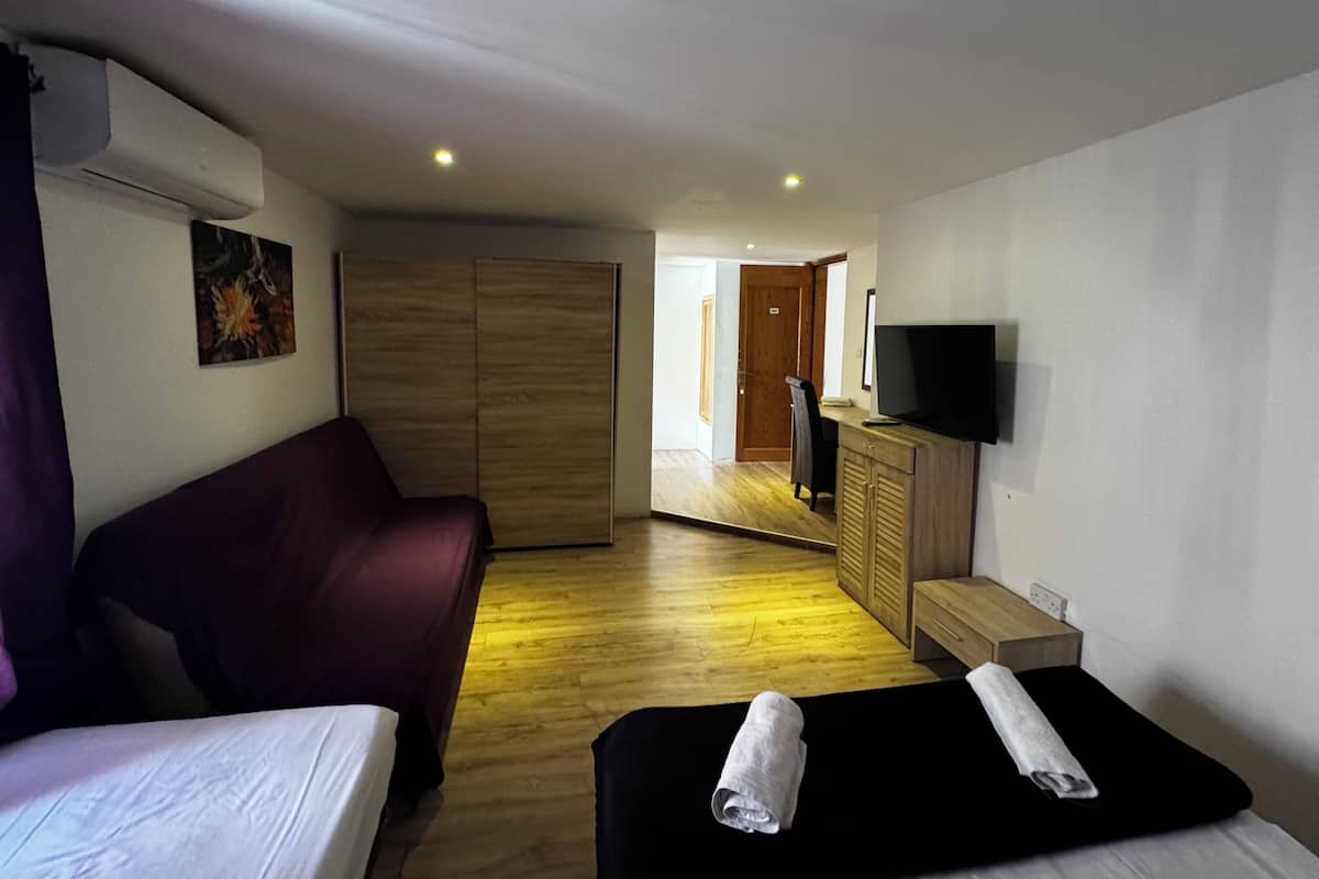 Minibar, tabla de planchar con plancha, wifi gratis y ropa de cama