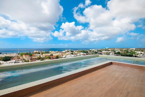 A rooftop pool