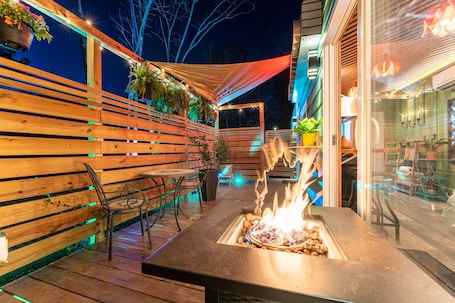 Outdoor dining. Luxury Shipping Container Tiny Home- Dog Friendly