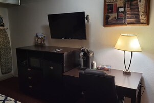 Desk, blackout drapes, iron/ironing board, free WiFi