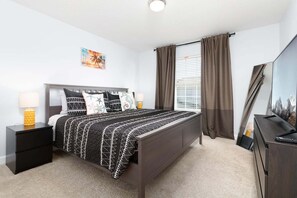 4 bedrooms, desk, iron/ironing board, travel cot