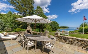 Outdoor dining - NOTHING LIKE IT!  STUNNING, PRIVATE ESCAPE W/ OCEAN FRONT VIEWS & PRIVATE DOCK. (Kennebunkport)