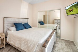 4 bedrooms, desk, iron/ironing board, travel cot