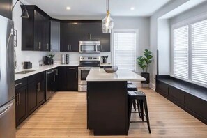 Fridge, microwave, oven, dishwasher