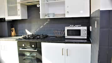 Fridge, microwave, oven, electric kettle