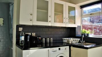 Fridge, microwave, oven, electric kettle