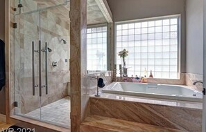Combined shower/bathtub, jetted bath