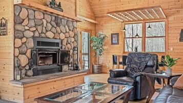 Smart TV, fireplace, DVD player, video library