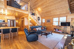 Smart TV, fireplace, DVD player, video library