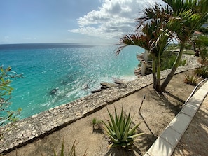 On the beach, sun-loungers, beach towels