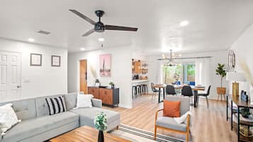 Smart TV, fireplace, video games, foosball