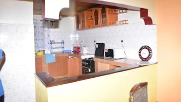 Fridge, microwave, oven, electric kettle