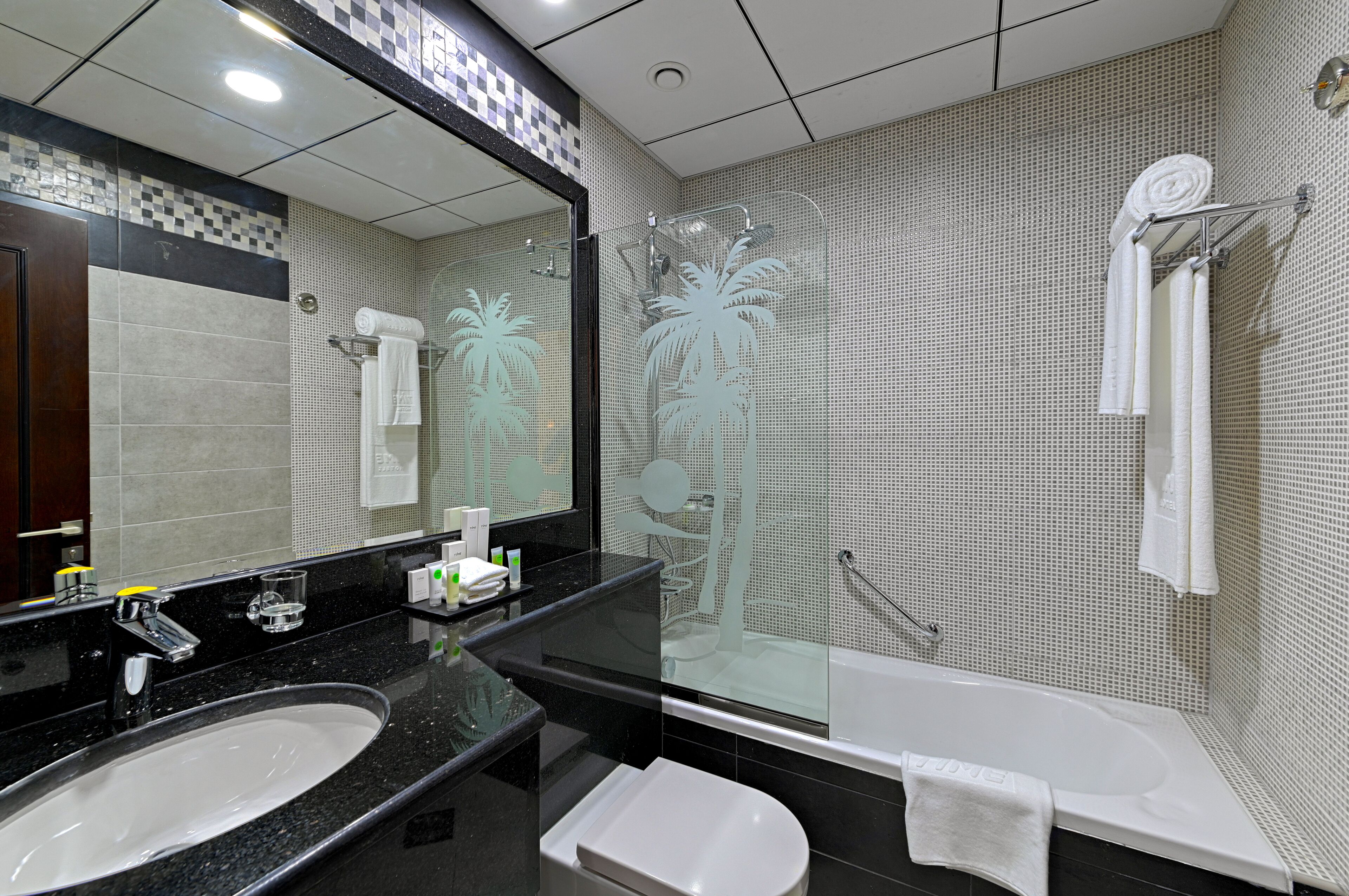 Hårtork, badrock, tofflor och bidé