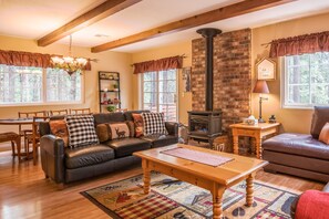 Smart TV, fireplace, video games, DVD player