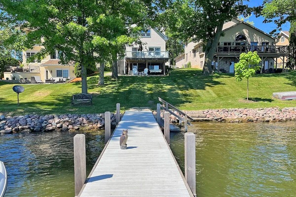 View of house with pier and 'Larry the Owl' watching over :)