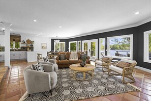 Smart TV, fireplace, video games, stereo