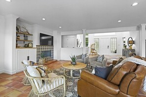 Smart TV, fireplace, video games, stereo