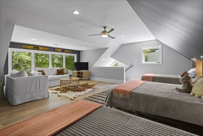 Smart TV, fireplace, video games, stereo