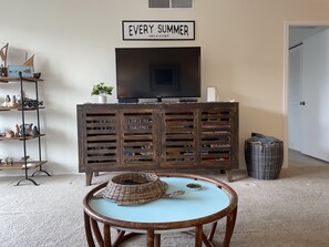 Smart TV, DVD player, books, video library