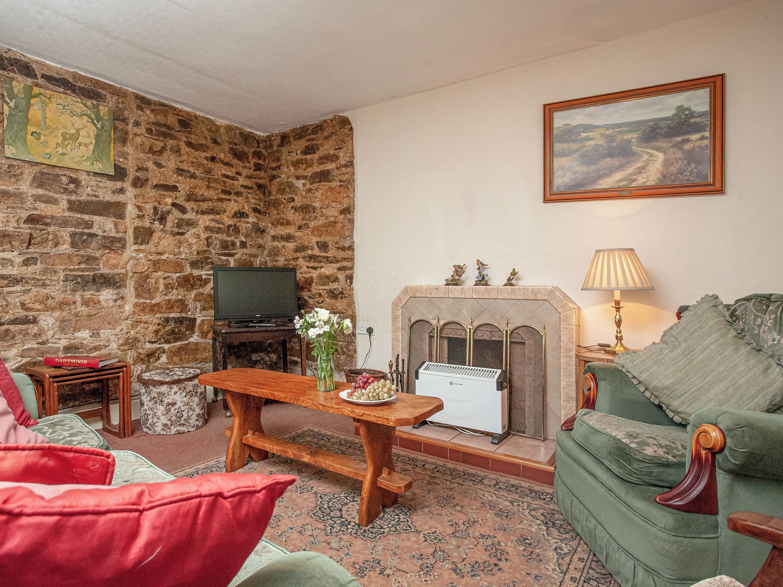 TV, fireplace
