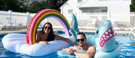 Indoor pool, seasonal outdoor pool, pool umbrellas, pool loungers
