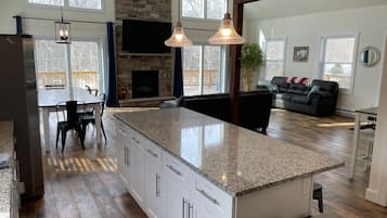 Smart TV, fireplace, video games, foosball