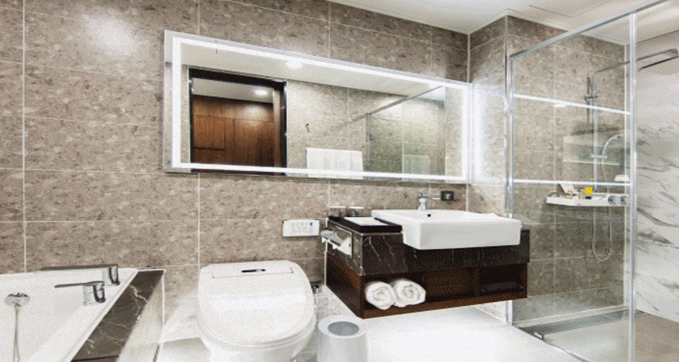 hair dryer, bathrobes, slippers, bidet